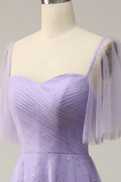 Lavender Off Shoulder Prom Dress With Ruffles