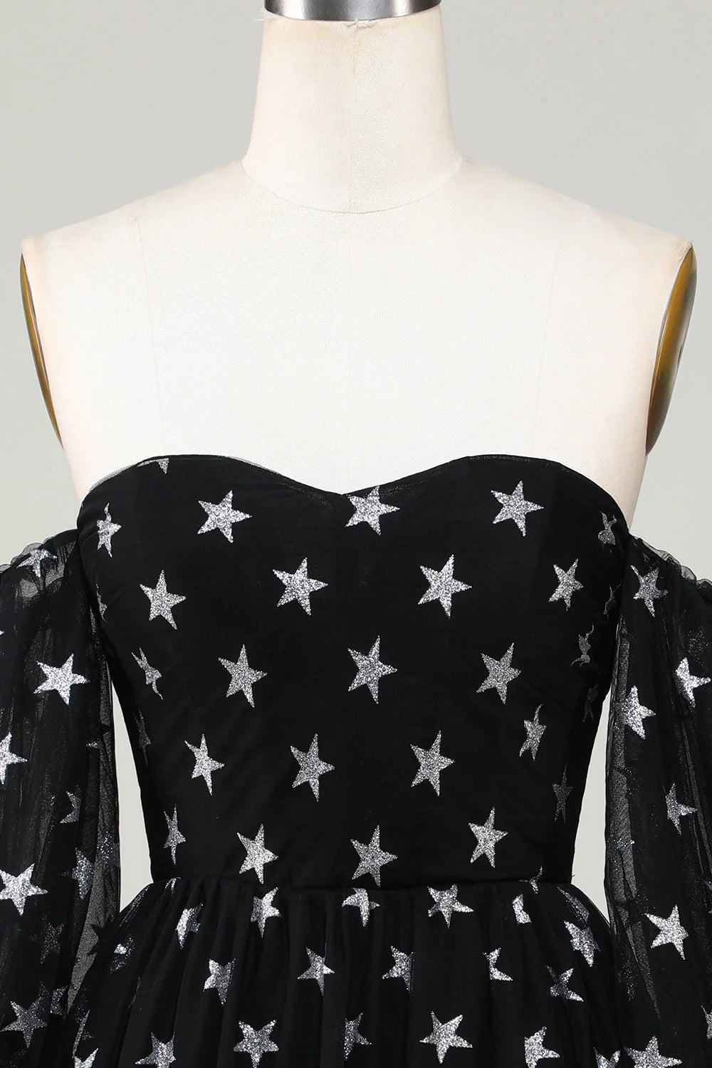 Black Off The Shoulder Stars A Line Homecoming Dress