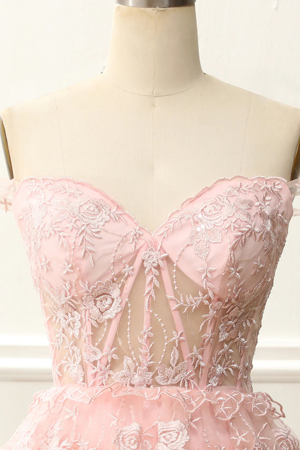 Pink Off The Shoulder Corset Homecoming Dress With Appliques