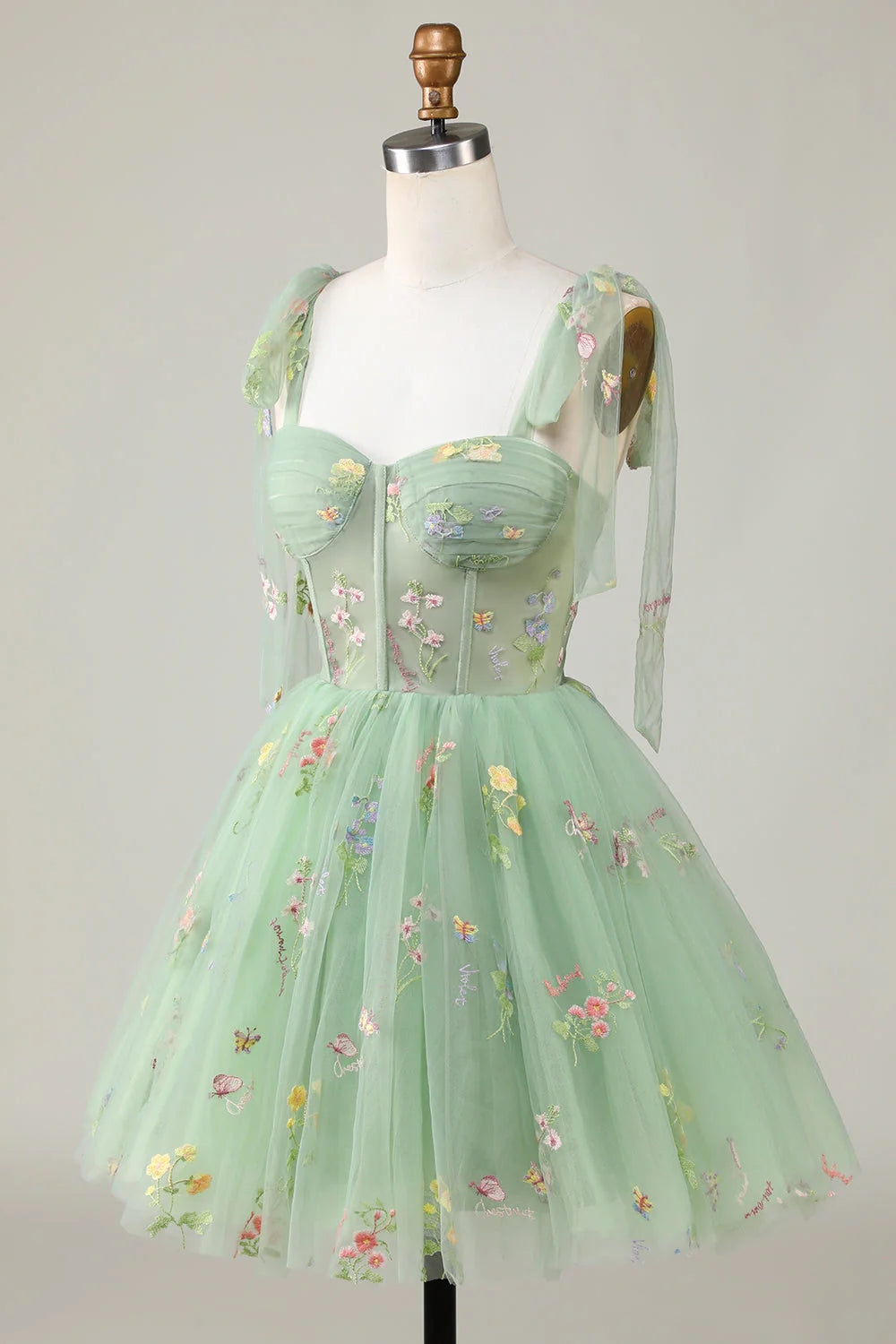 A-Line Corset Green Homecoming Dress With Embroidered