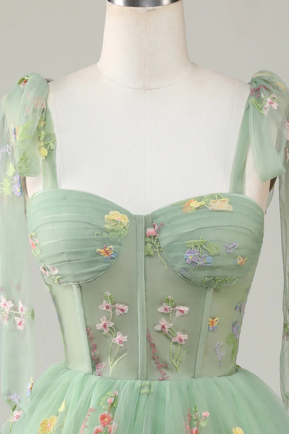 A-Line Corset Green Homecoming Dress With Embroidered