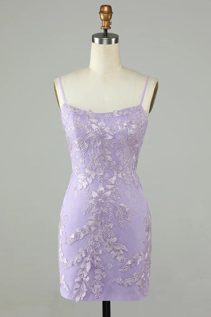 Mini Tight Lilac Homecoming Dress With Appliques