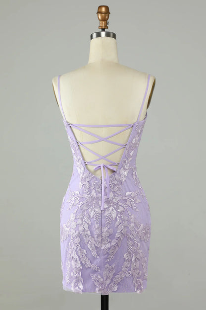 Mini Tight Lilac Homecoming Dress With Appliques