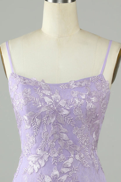 Mini Tight Lilac Homecoming Dress With Appliques