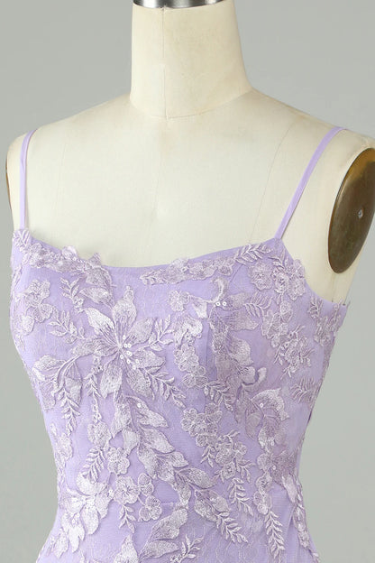 Mini Tight Lilac Homecoming Dress With Appliques