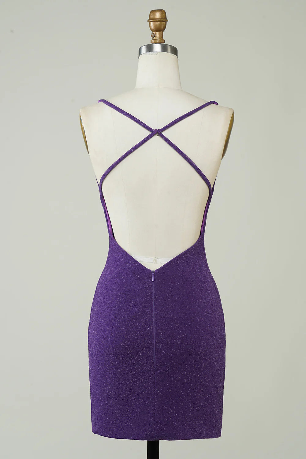 Dark Purple Tight Short Homecoming Dress With Criss Cross Back