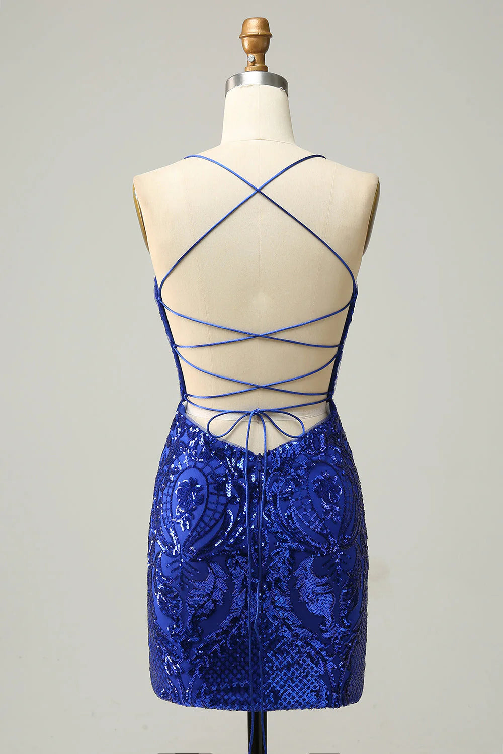 Sheath Spaghetti Straps Sequins Short Royal Blue Homecoming Dress