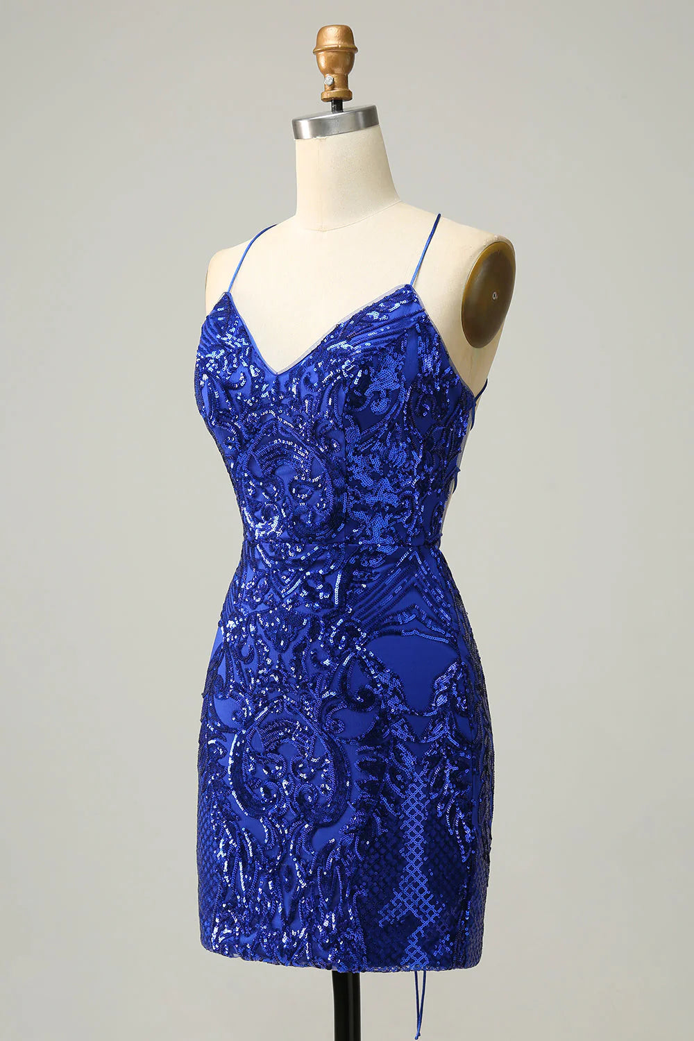 Sheath Spaghetti Straps Sequins Short Royal Blue Homecoming Dress