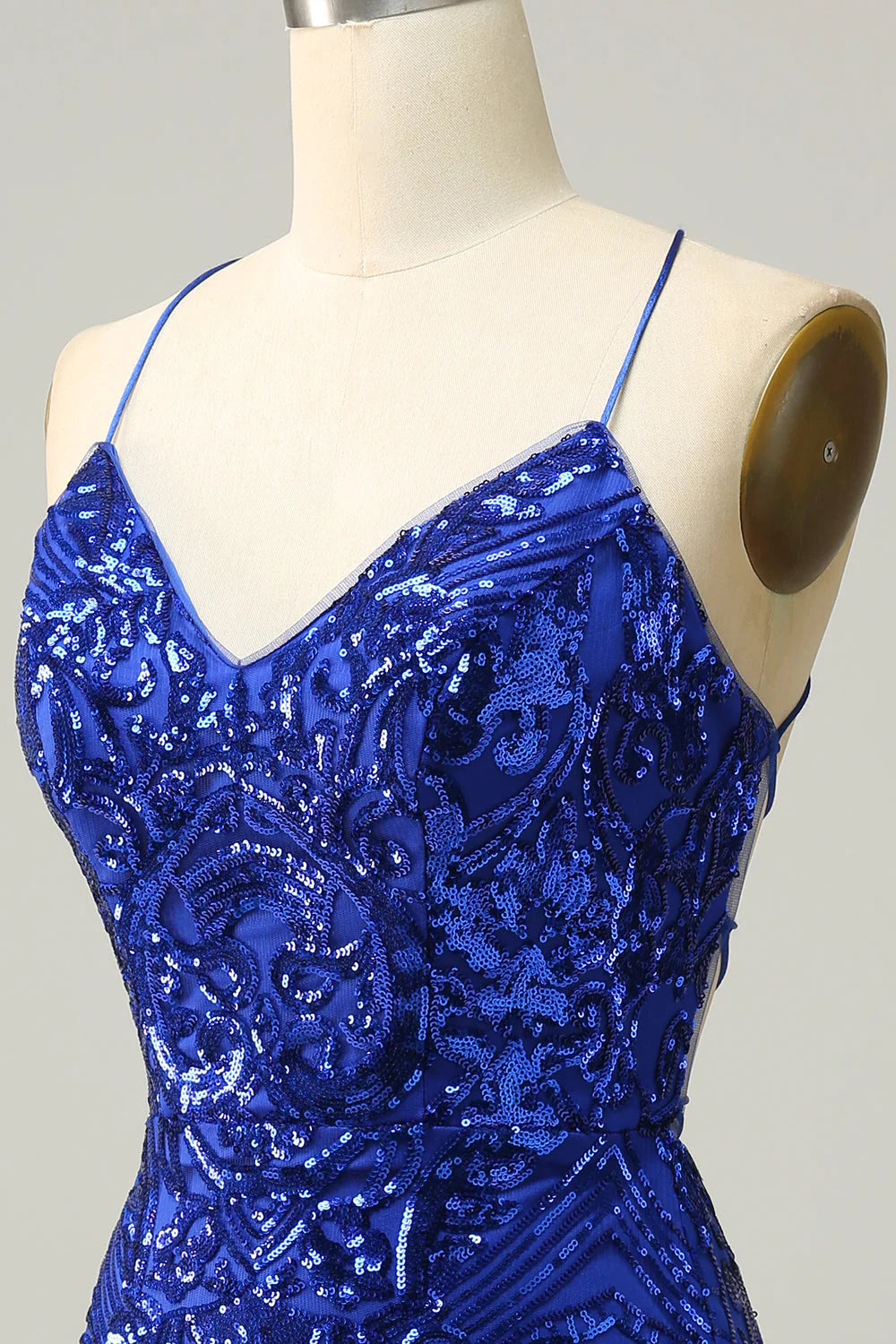 Sheath Spaghetti Straps Sequins Short Royal Blue Homecoming Dress