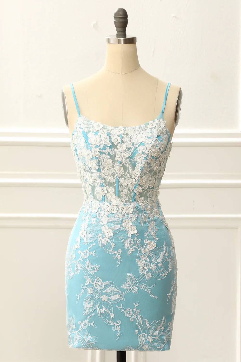 Corset Tight Light Blue Homecoming Dress With Appliques