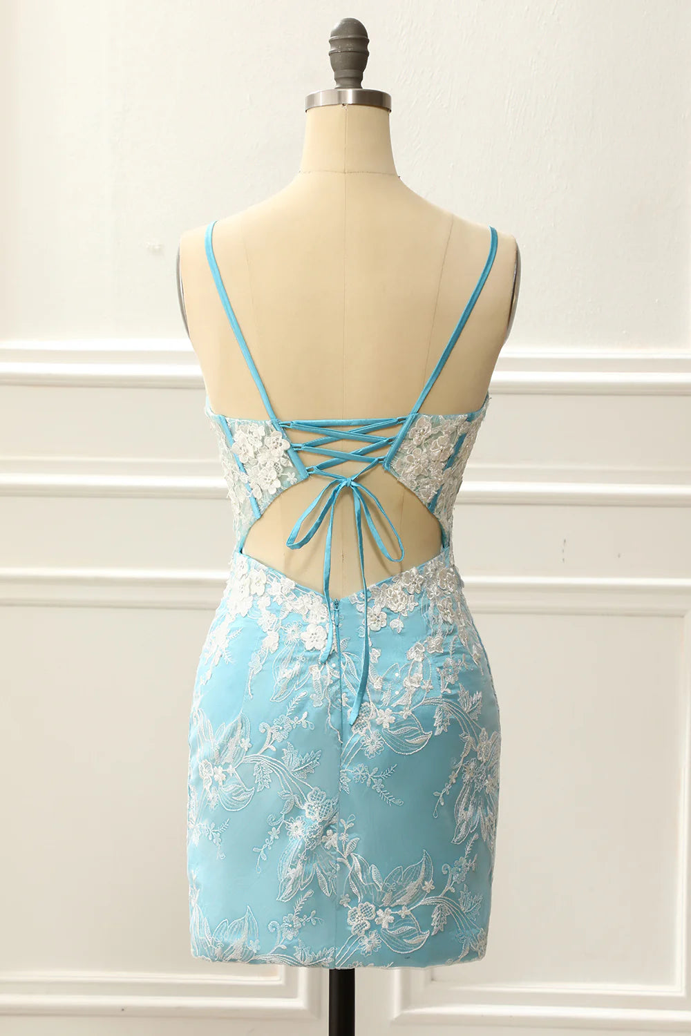 Corset Tight Light Blue Homecoming Dress With Appliques