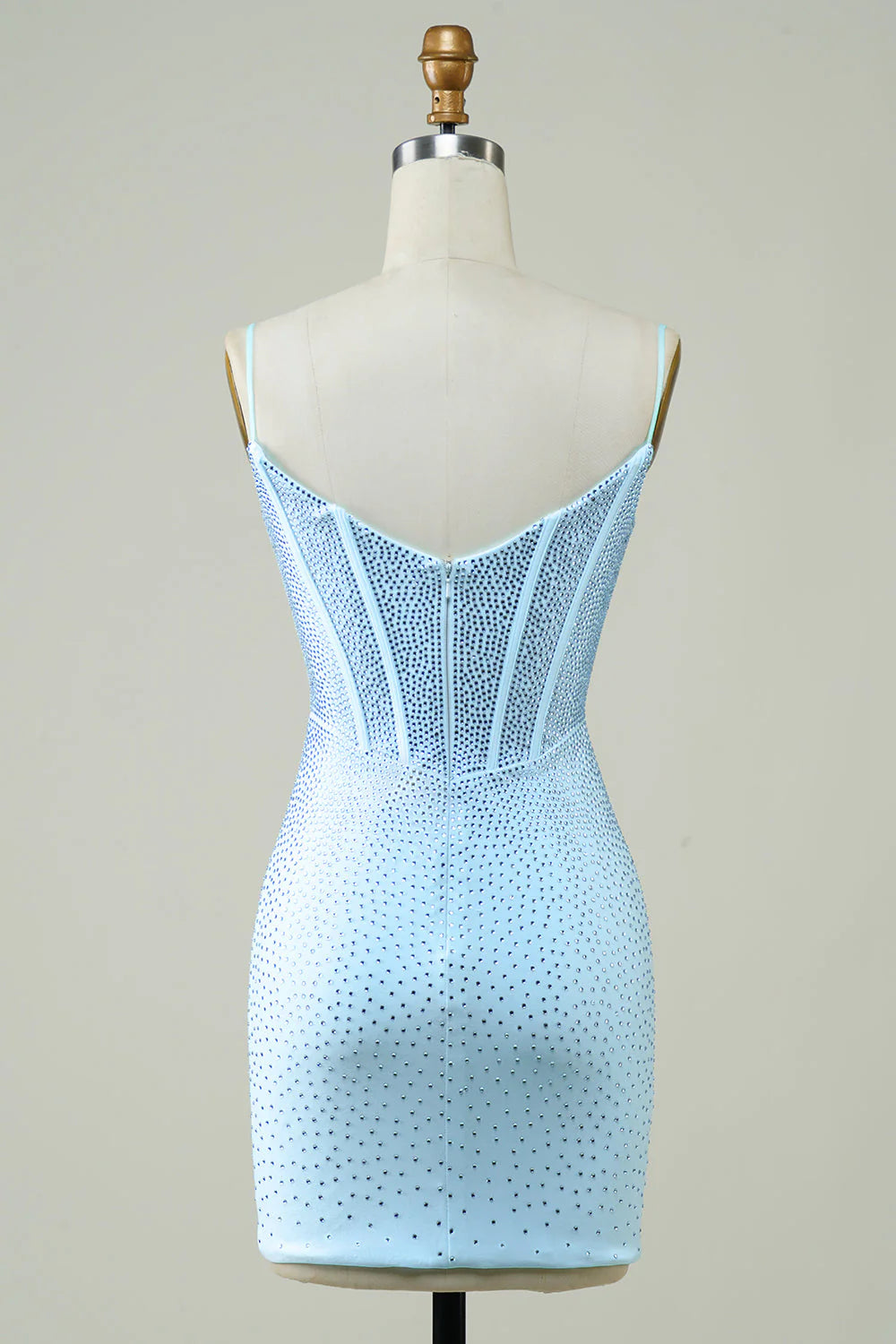 Spaghetti Straps Sparkly Tight Homecoming Dress With Beading