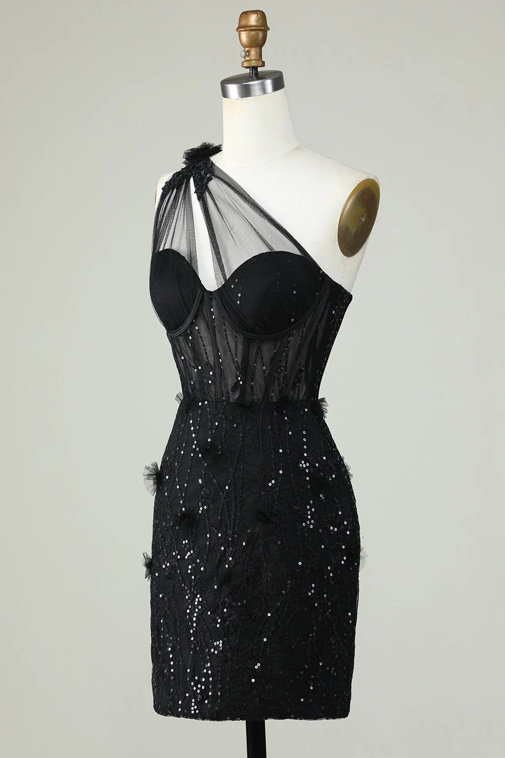 One Shoulder Corset Homecoming Dress With Sequins