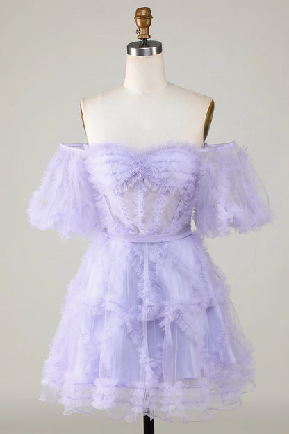 Stylish Off The Shoulder Tulle Corset Homecoming Dress