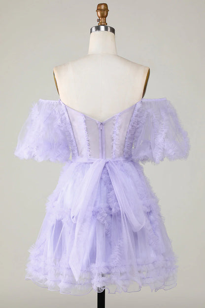 Stylish Off The Shoulder Tulle Corset Homecoming Dress