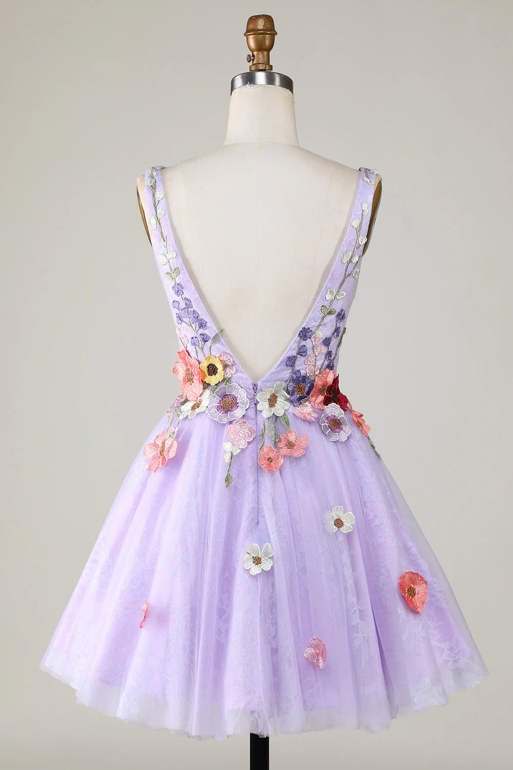 A Line Cute Lavender Homecoming Dress With 3D Floral