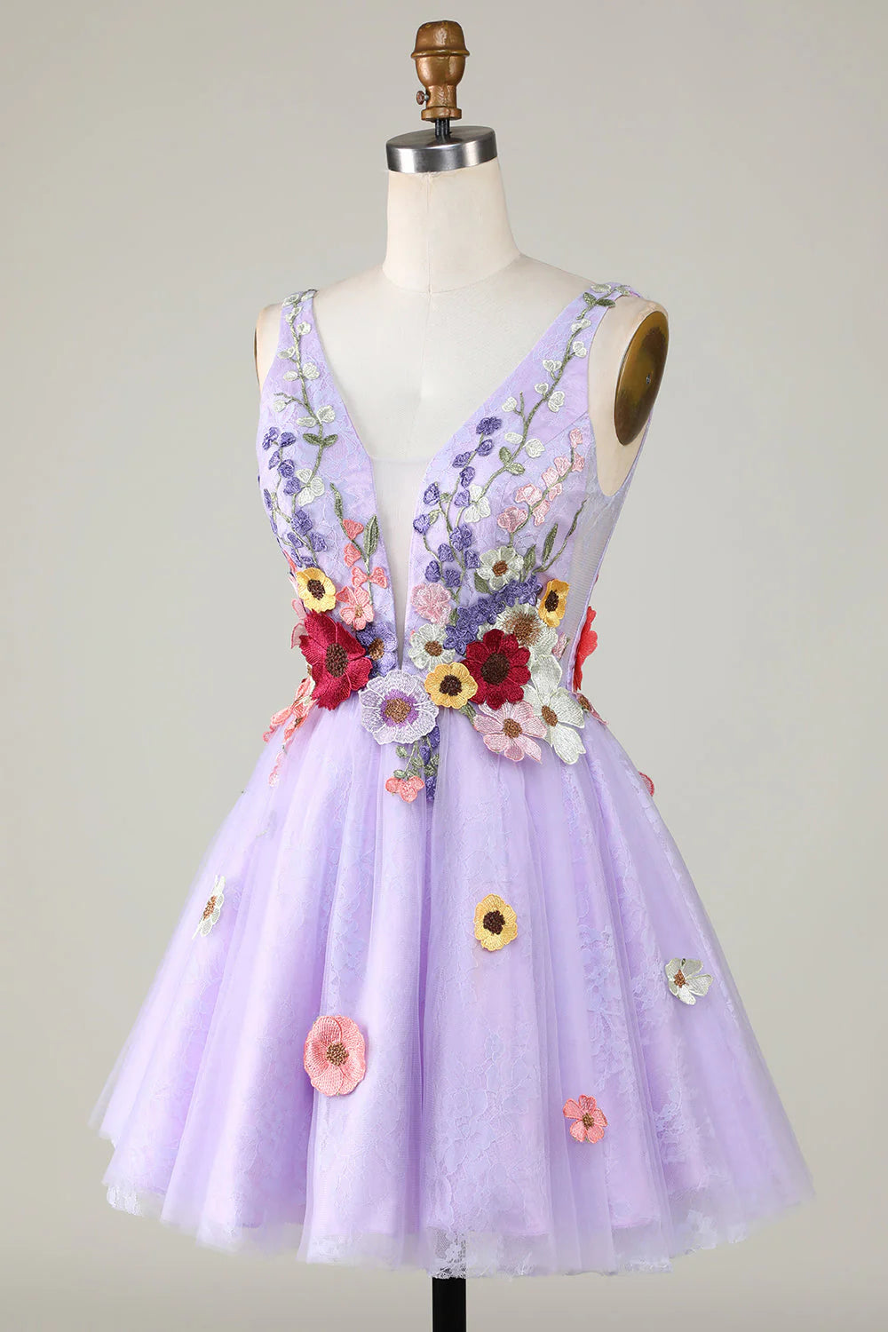 A Line Cute Lavender Homecoming Dress With 3D Floral