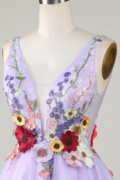 A Line Cute Lavender Homecoming Dress With 3D Floral