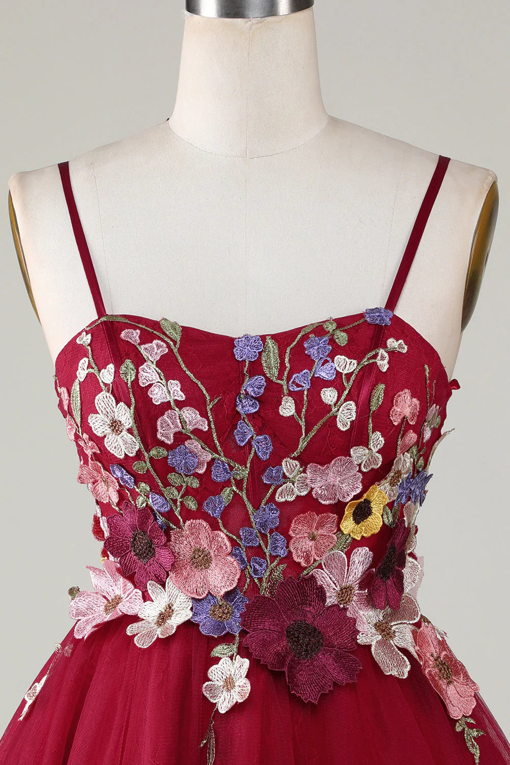 A Line Spaghetti Straps Burgundy Gorgeous Short Homecoming Dress With 3D Flowers