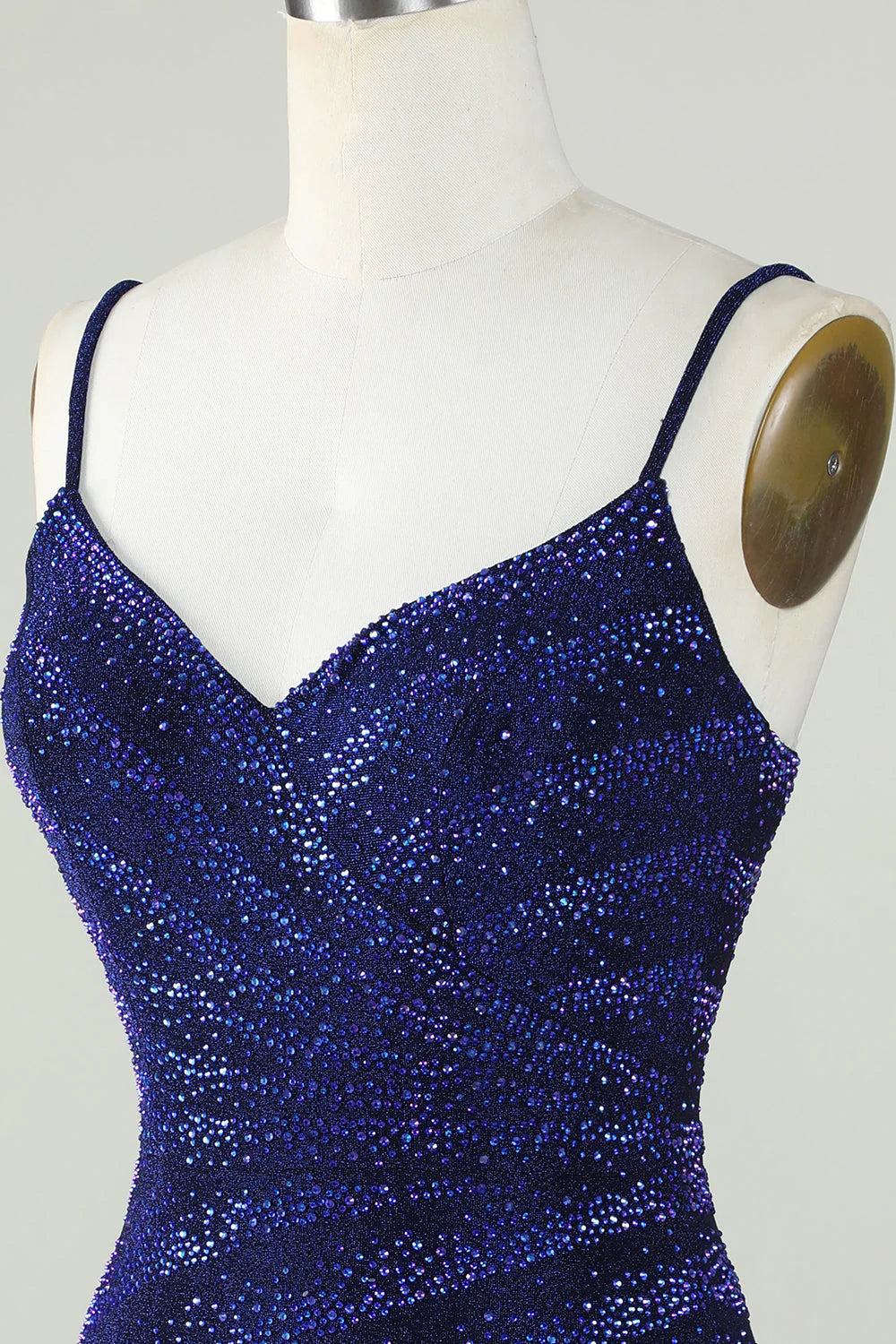 Royal Blue Sparkly Sheath Spaghetti Straps Short Homecoming Dress With Beading