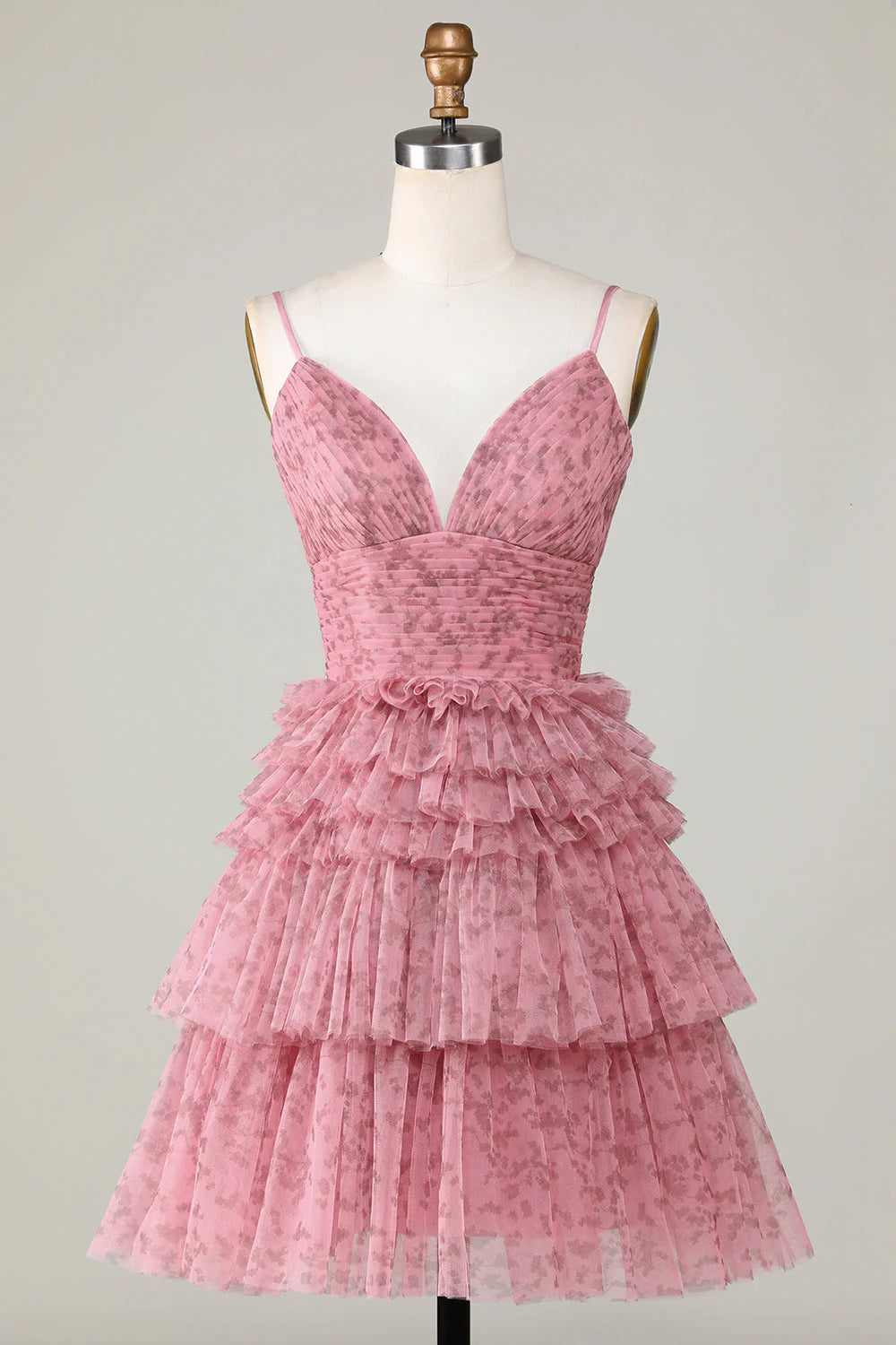 Blush Cute A Line Spaghetti Straps Homecoming Dress With Ruffles