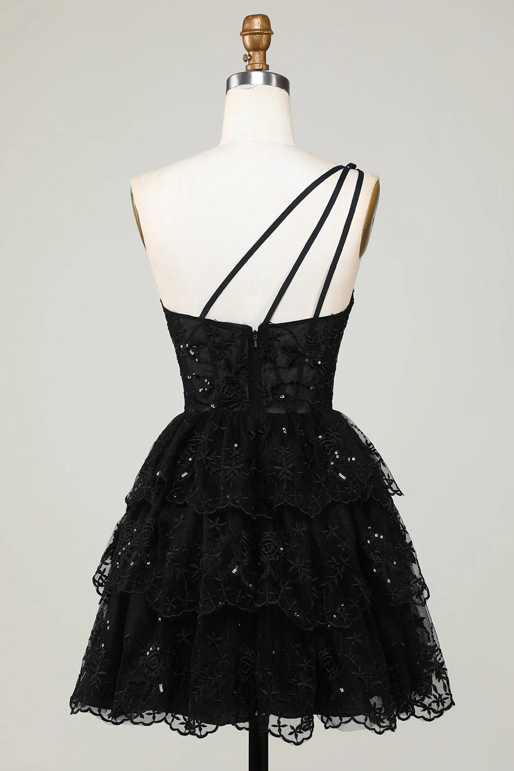 Black Glitter One Shoulder Homecoming Dress With Appliques