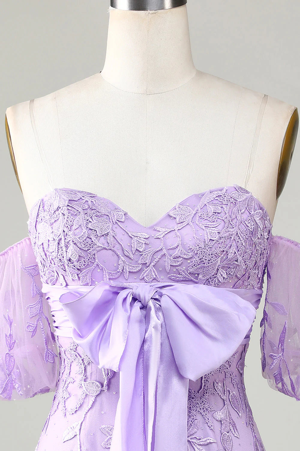 Off The Shoulder Tight Lavender Homecoming Dress With Bowknot