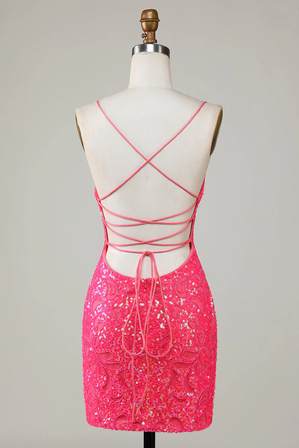 Sparkly Beaded Tight Short Hot Pink Homecoming Dress