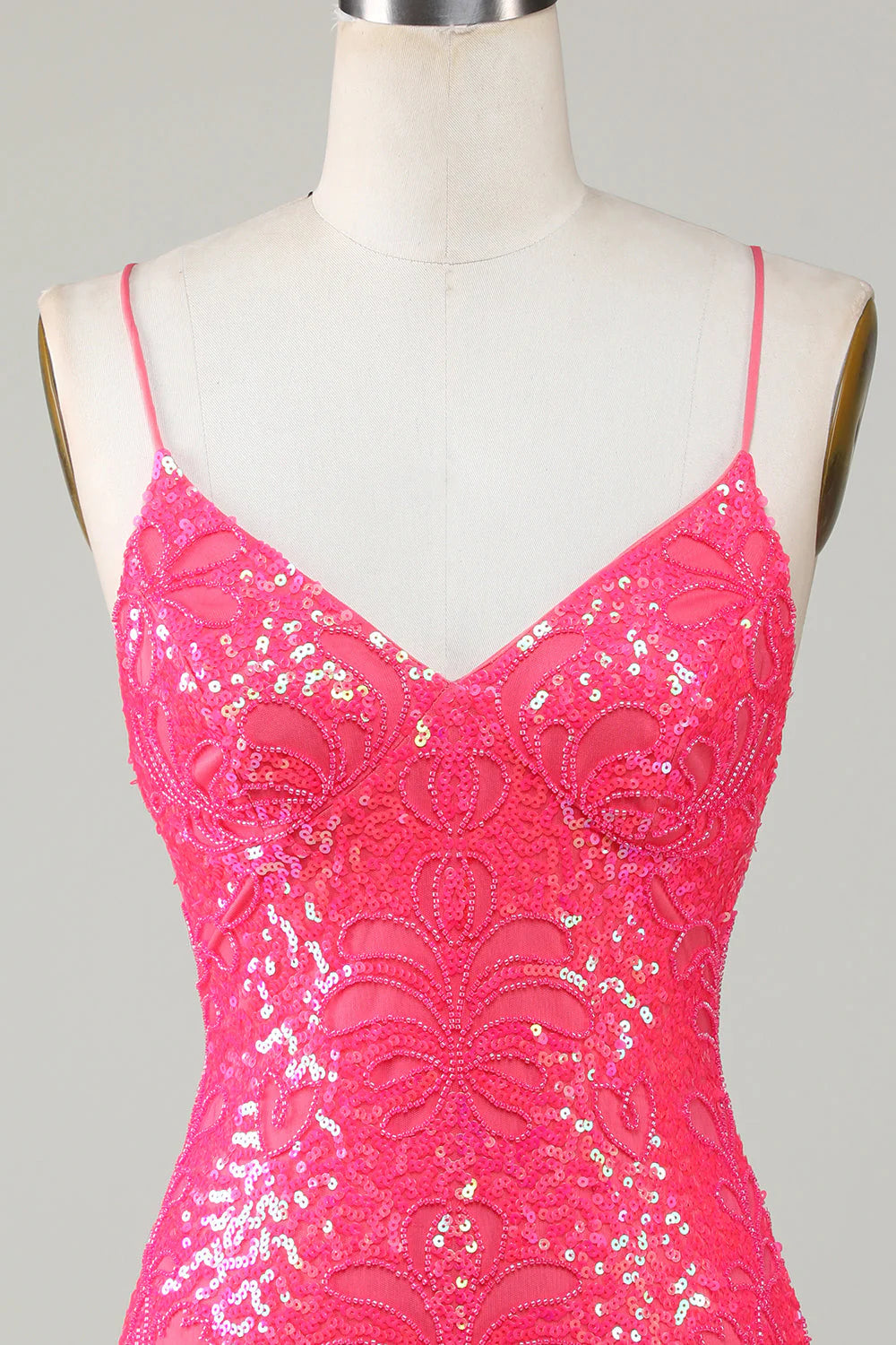 Sparkly Beaded Tight Short Hot Pink Homecoming Dress