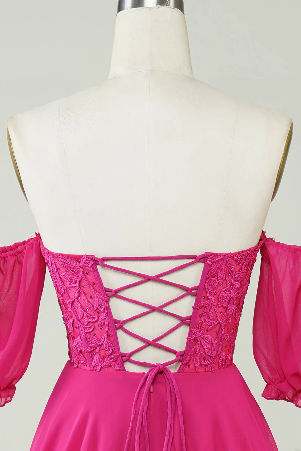 Corset A-Line Chiffon Short Hot Pink Homecoming Dress With Lace