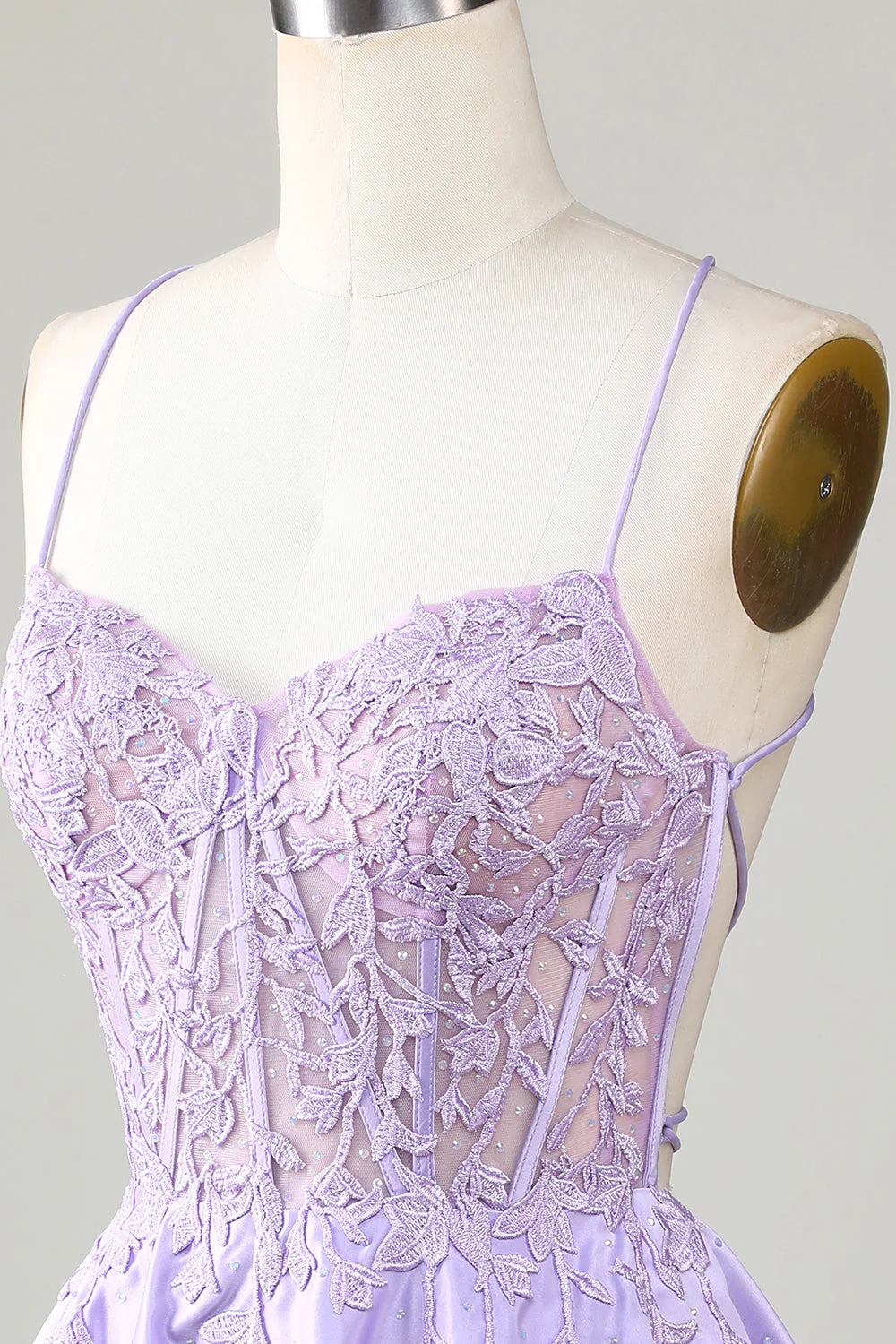 Corset A-Line Satin Short Purple Homecoming Dress With Lace