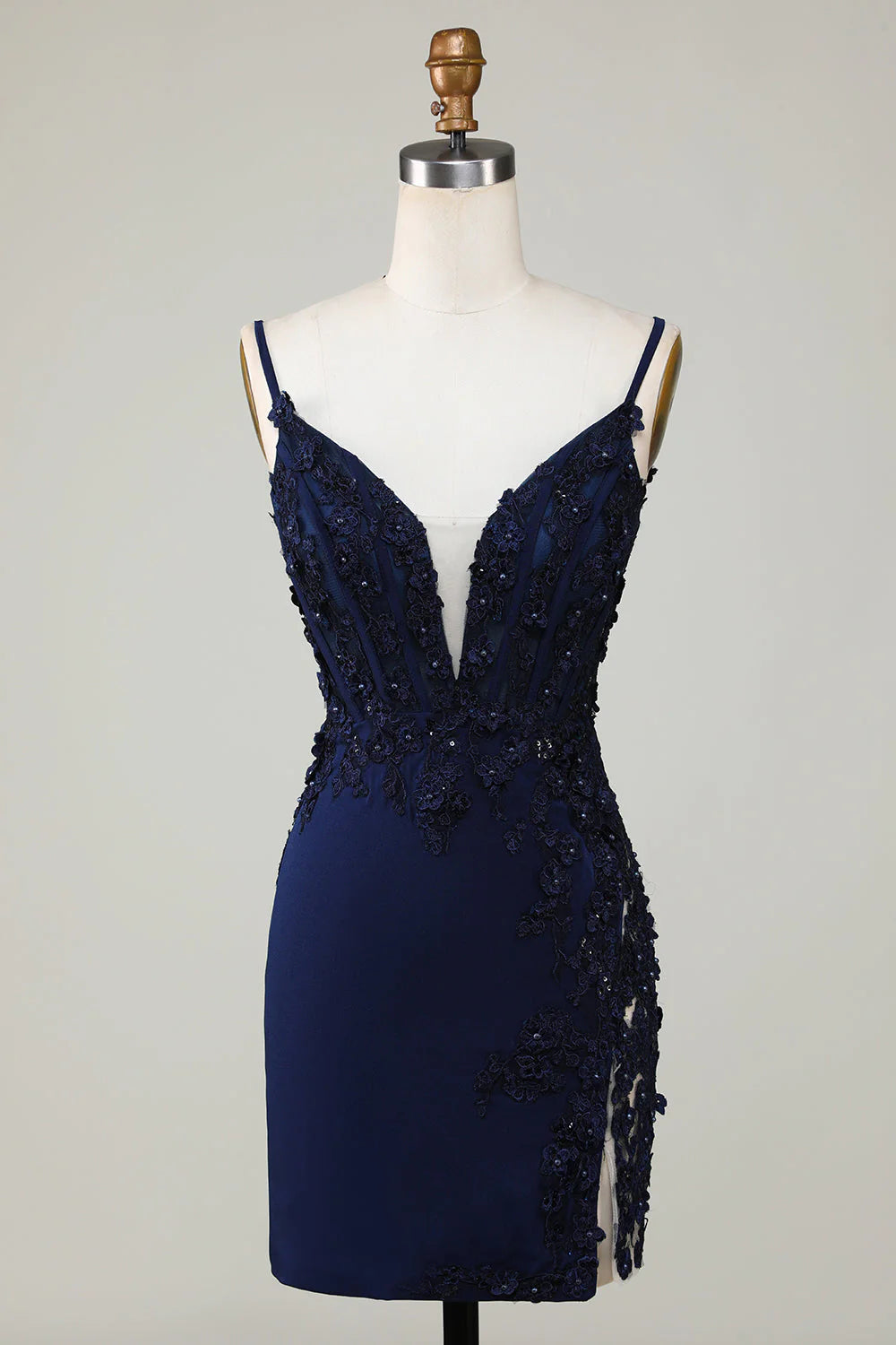 Navy Sparkly Corset Tight Short Homecoming Dress With Lace