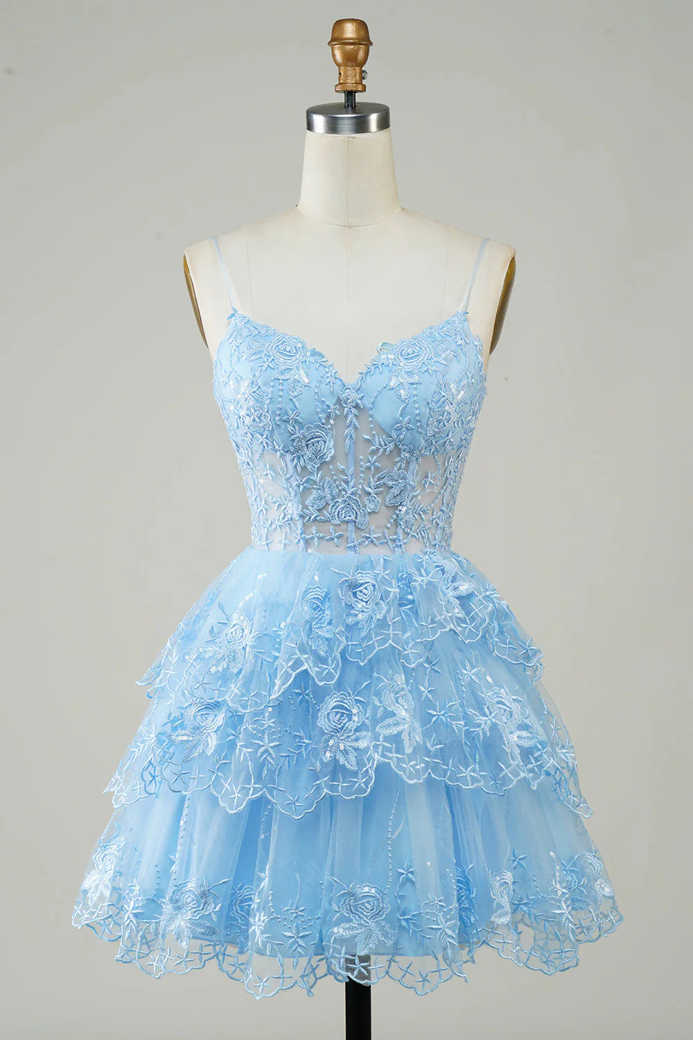 Spaghetti Straps Sparkly Corset Homecoming Dress