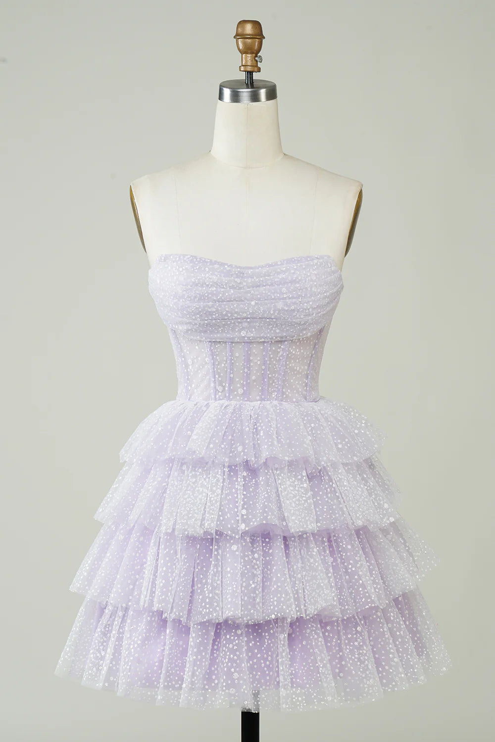 Corset Cute Tiered Sparkly Homecoming Dress With Ruffles