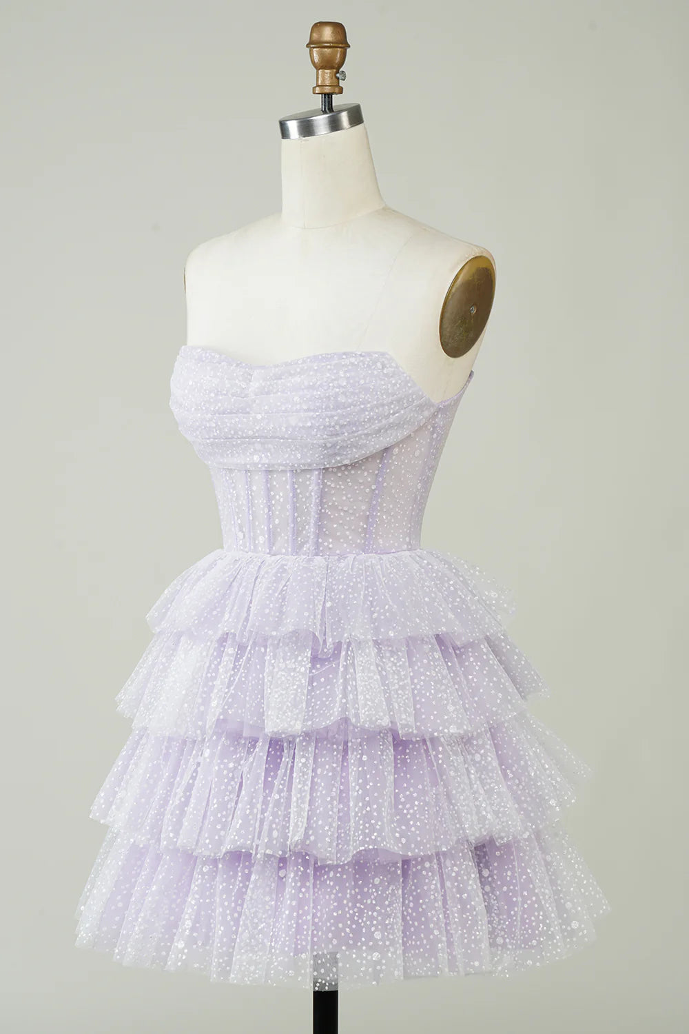 Corset Cute Tiered Sparkly Homecoming Dress With Ruffles