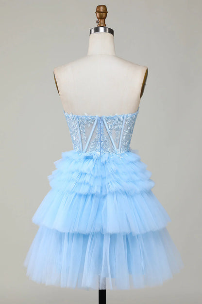 Corset Cute Tiered Homecoming Dress With Ruffles