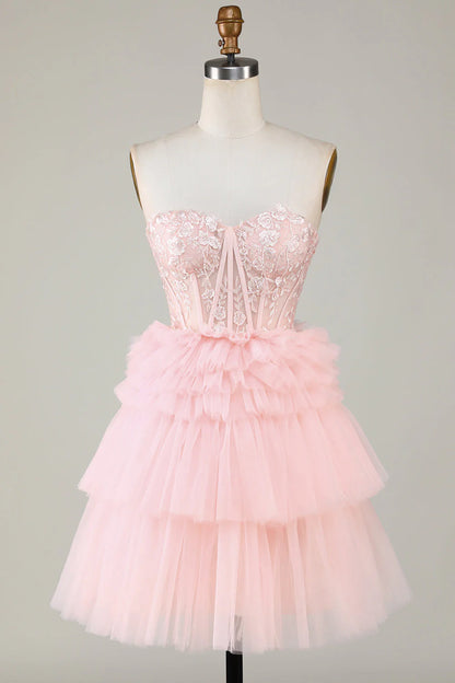 Corset Cute Tiered Homecoming Dress With Ruffles