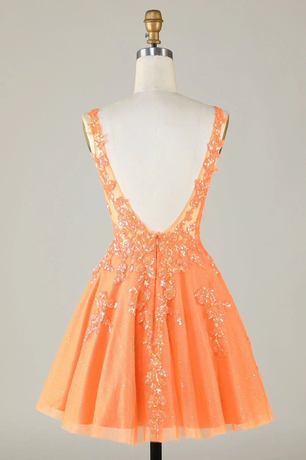 Cute Sparkly Orange Homecoming Dress With Sequins Appliques