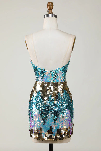 Sequined Sparkly Tight Blue Homecoming Dress