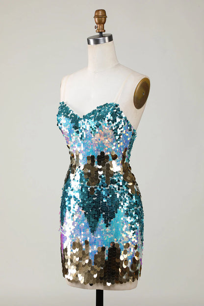 Sequined Sparkly Tight Blue Homecoming Dress