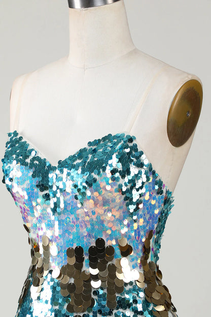 Sequined Sparkly Tight Blue Homecoming Dress