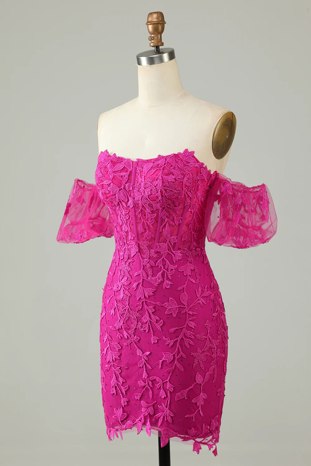 Tight Glitter Hot Pink Homecoming Dress With Appliques