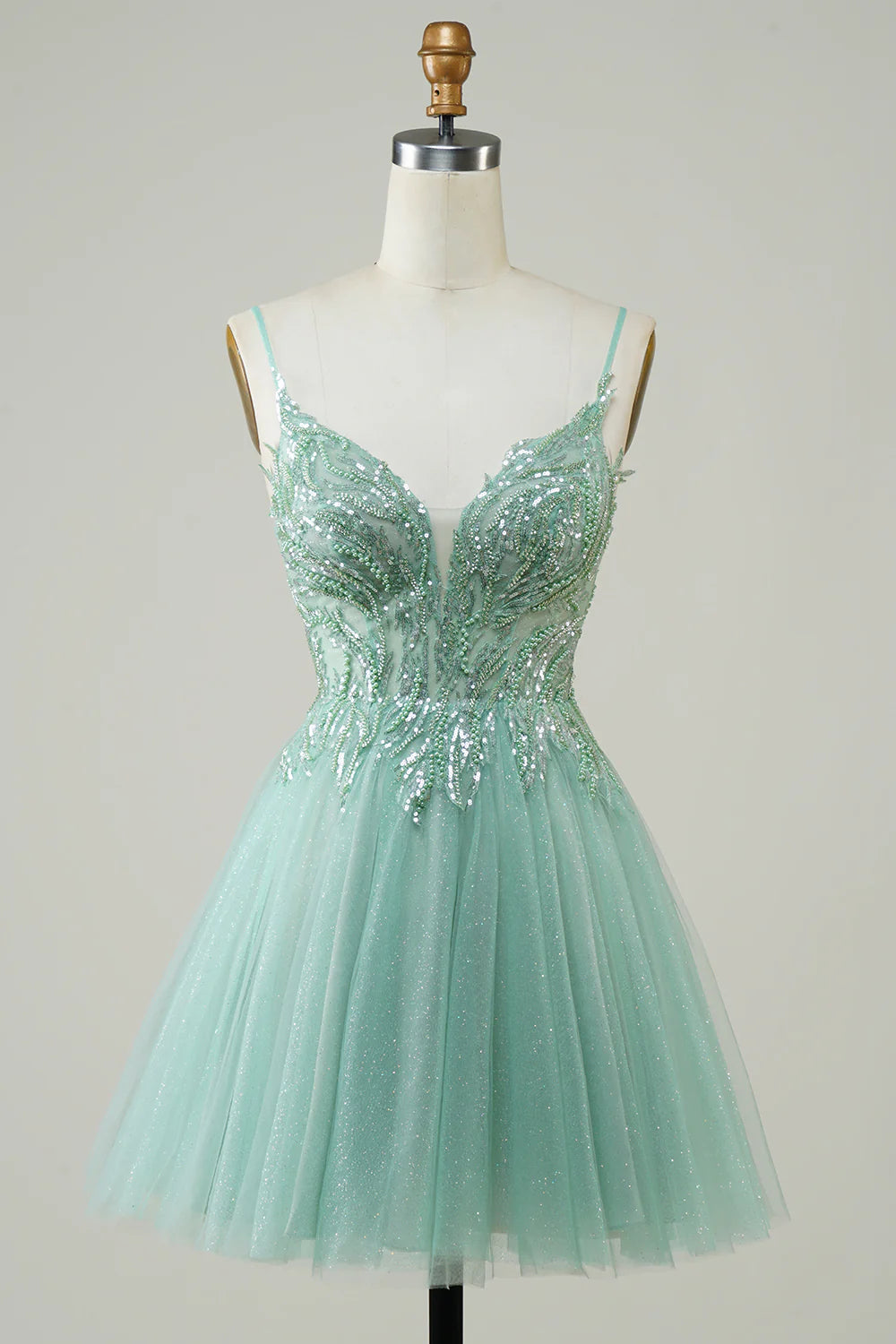 Green Glitter Homecoming Dress With Beaded