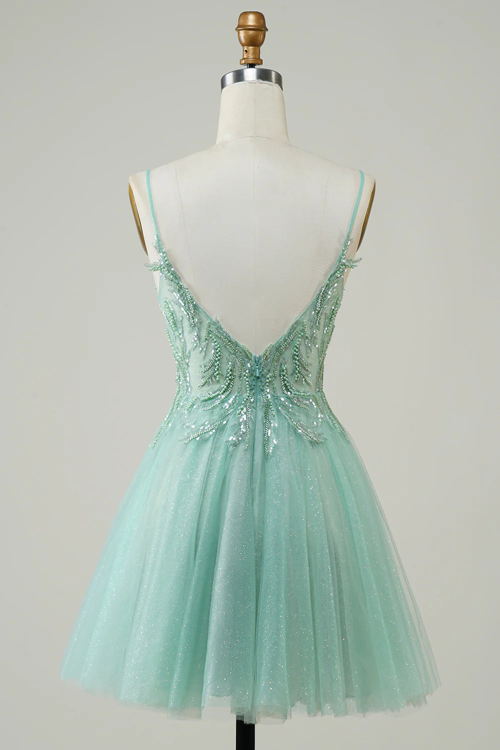 Green Glitter Homecoming Dress With Beaded