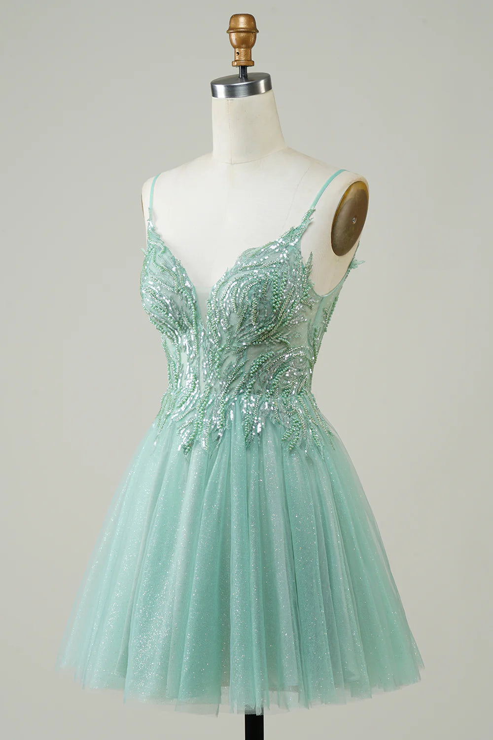 Green Glitter Homecoming Dress With Beaded