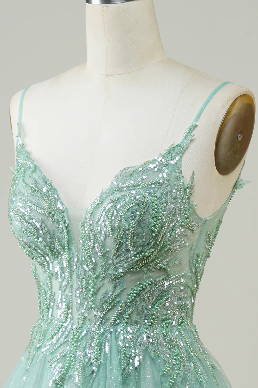 Green Glitter Homecoming Dress With Beaded