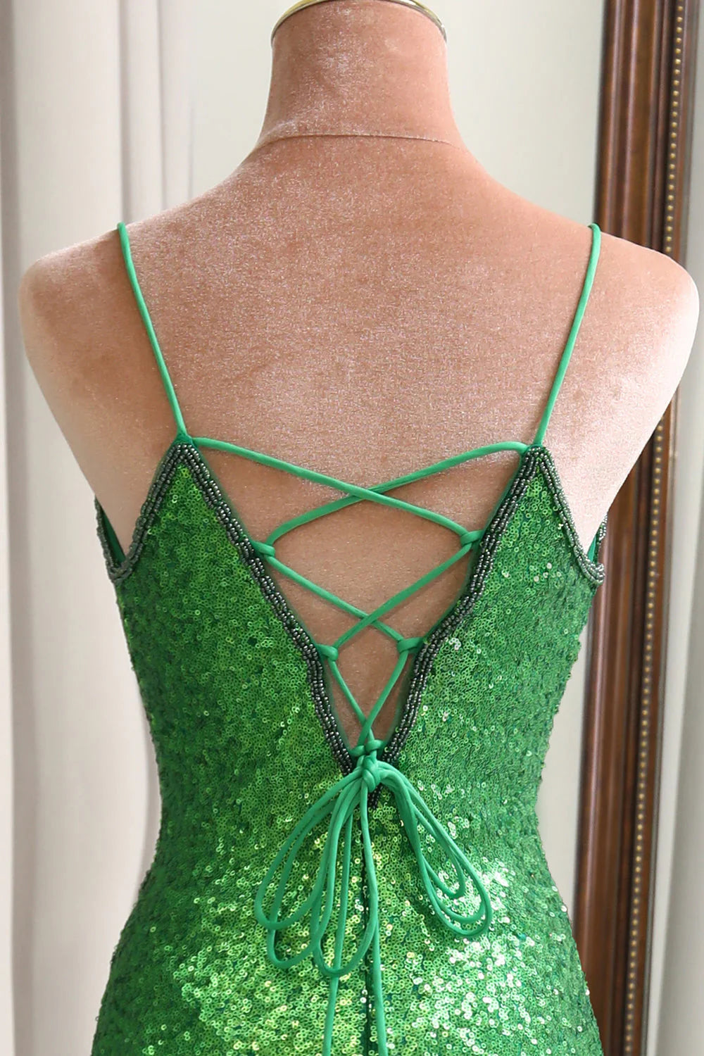 Green Sparkly Mermaid  Sequins Long Prom Dress With Split Front