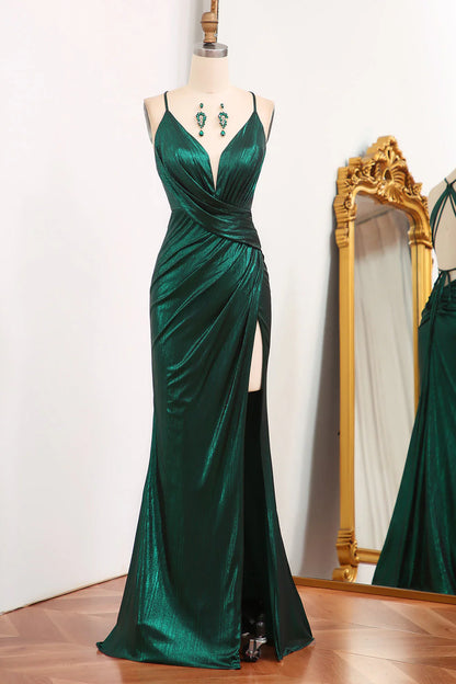 Dark Green Mermaid Spaghetti Straps Long Prom Dress With Open Back