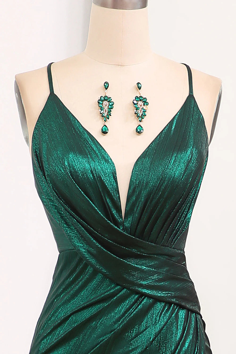 Dark Green Mermaid Spaghetti Straps Long Prom Dress With Open Back