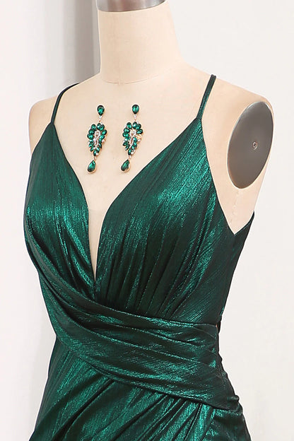 Dark Green Mermaid Spaghetti Straps Long Prom Dress With Open Back